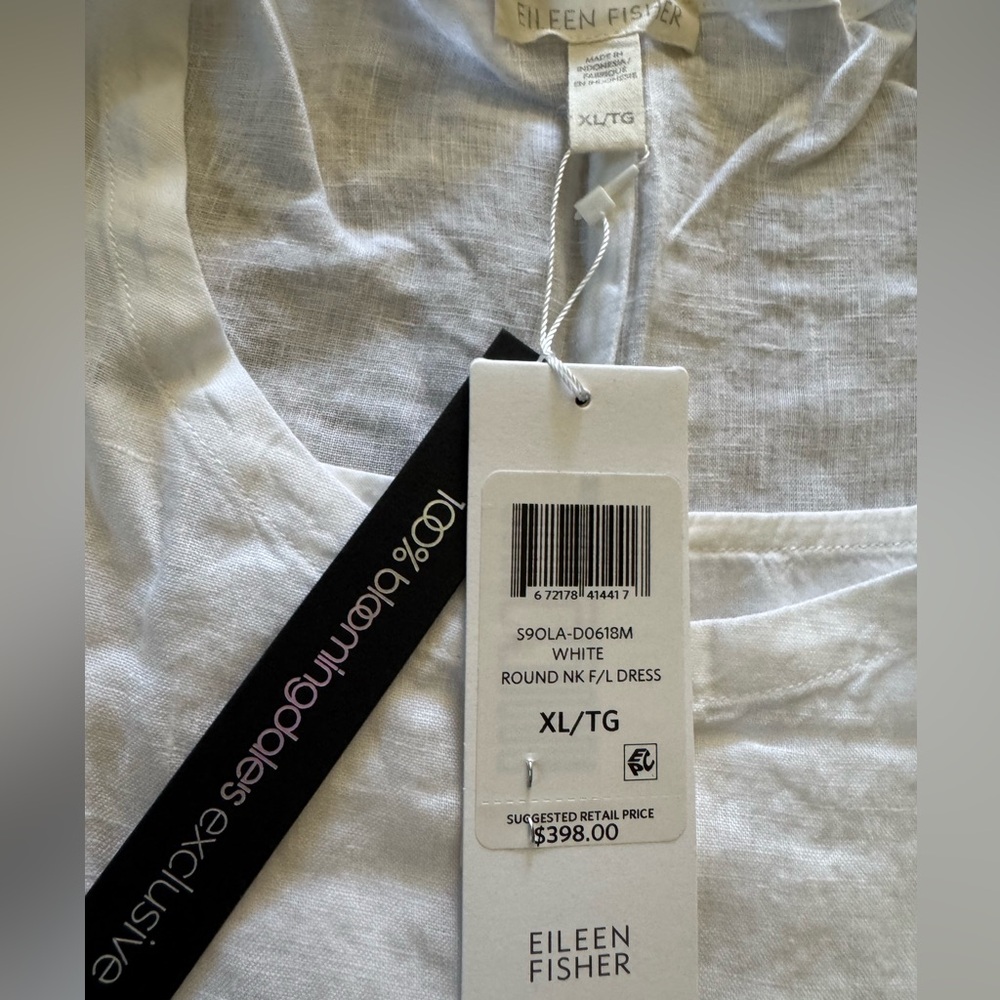 $400 NWT EILEEN FISHER White  Handkerchief w/ Ties Linen Scoop Neck Dress XL - Picture 9 of 15